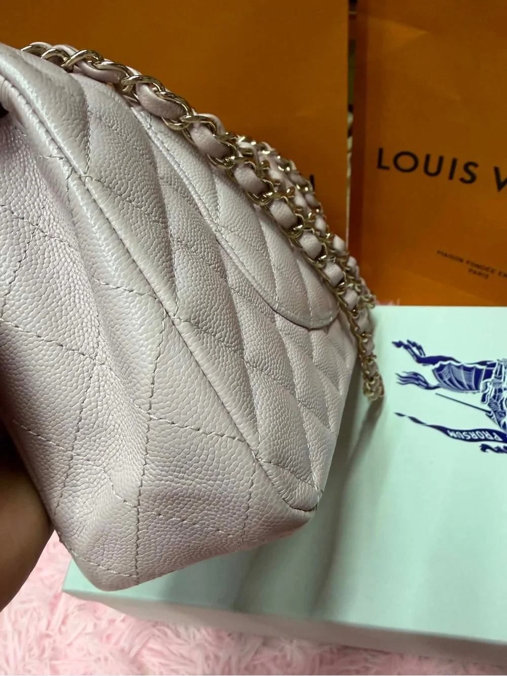 CHANEL Quilted Pale Pink Caviar Leather Shoulder Bag with gold hw